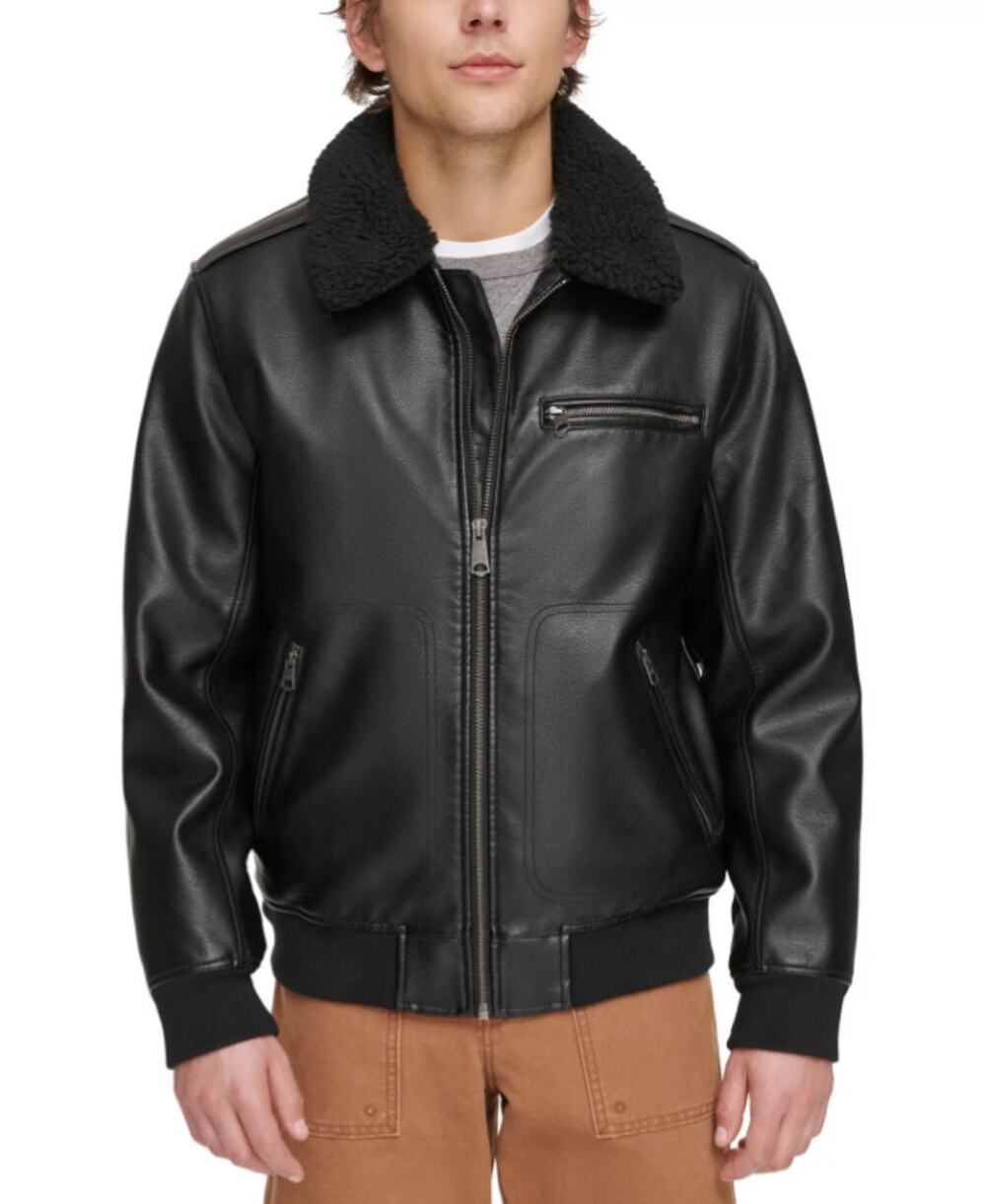 Levi's Men's M Black Sherpa Collar Faux Leather Bomber Jacket Streetwear HR1-2